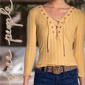 ☘️Free People Ice Cold Ribbed Knit Grommet Top, size medium